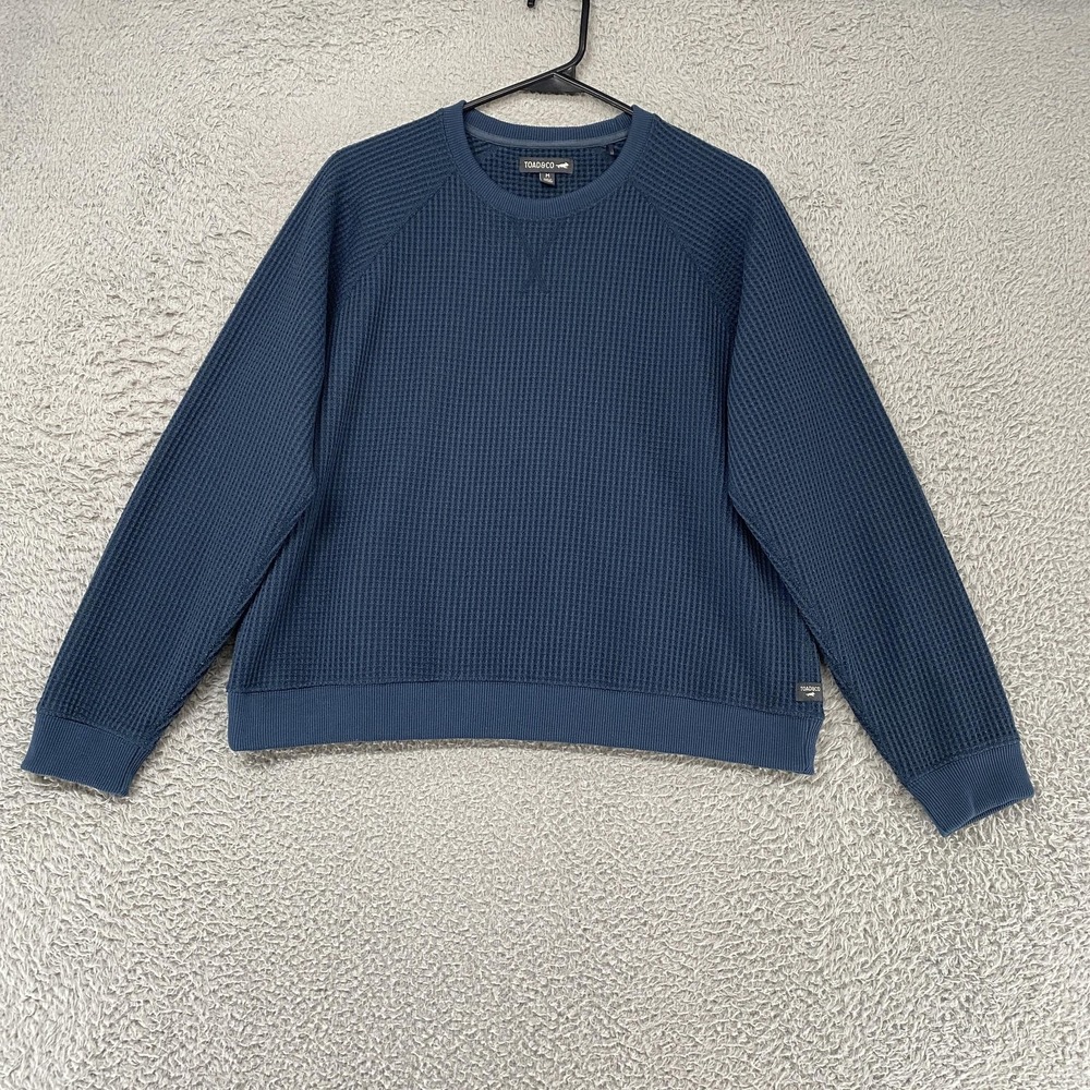 Toad&Co Sweater Womens Medium Thermal Waffle Knit Crewneck Blue Pullover Stretch